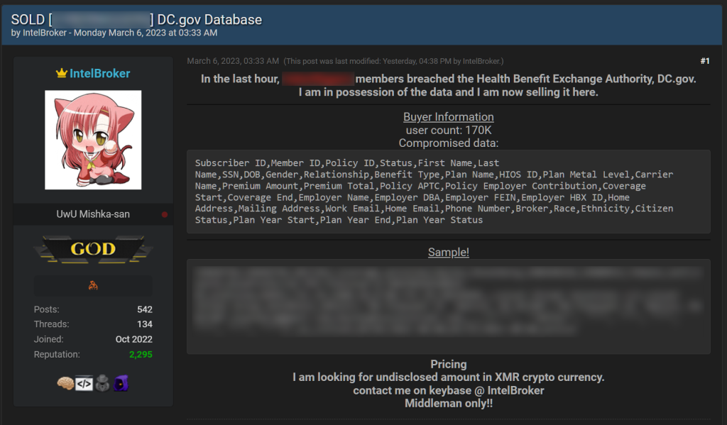 Dados a venda em forum hacking